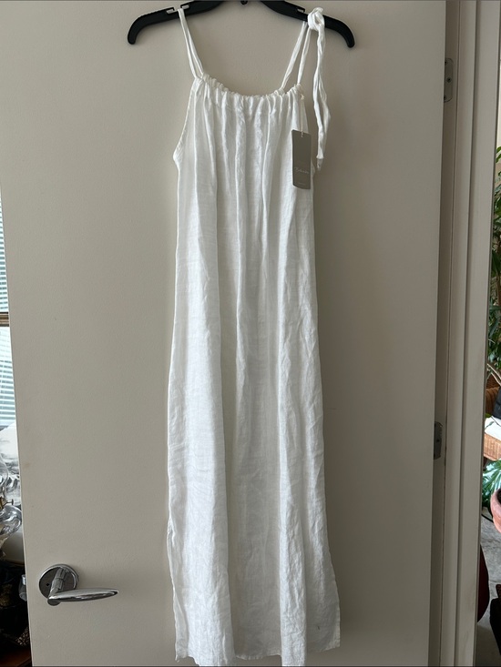 Bellambra Dresses & Skirts - Women's White Linen Maxi Dress with Tie Straps